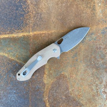 GiantMouse ACE Biblio Natural Canvas Micarta Böhler M390 Stonewashed Blade Folding Knife